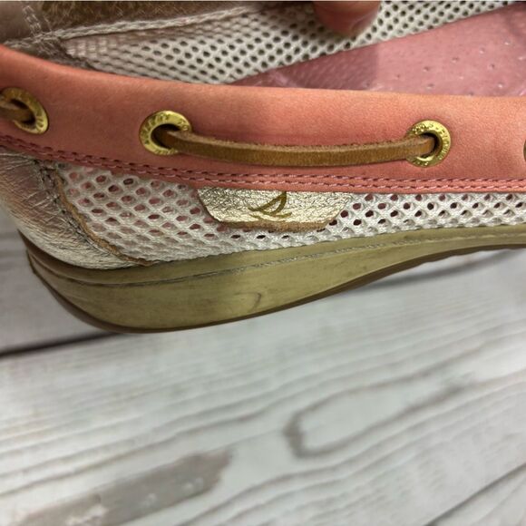 Sperry Top-Sider Angelfish Coral Salmon Tan Gold Mesh Womens Boat Shoes 10M - Picture 8 of 15